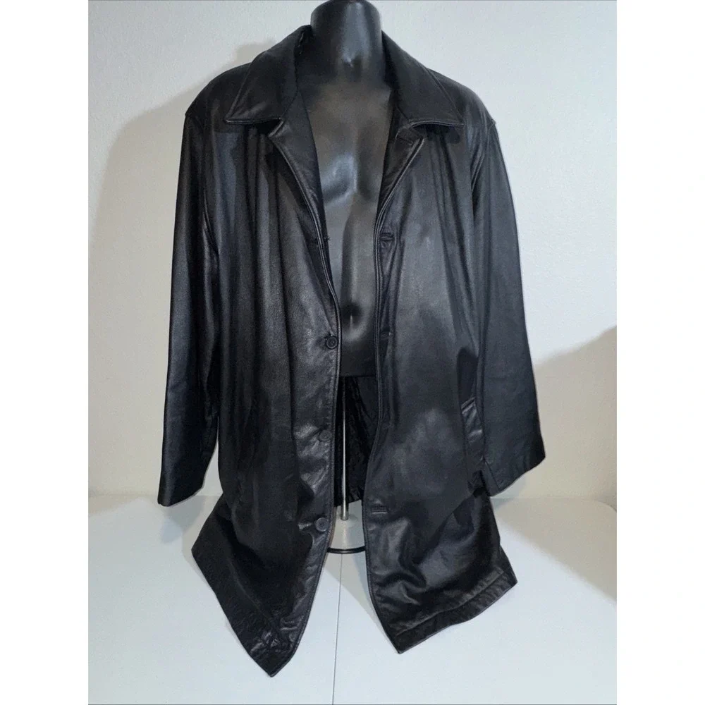 Vintage M.Julian Wilson's Men's Black Leather Blade Trench Coat Size XLT Jacket